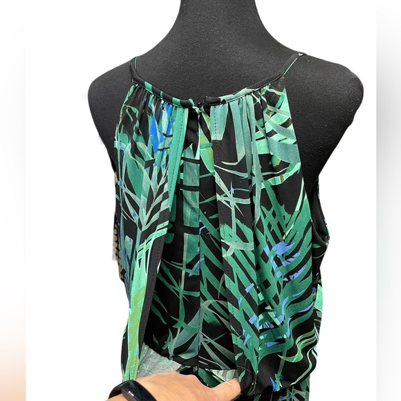 London Times Cropped Green Palm Tropical Halter Wide Leg Jumpsuit, Size 14 - Picture 6 of 9